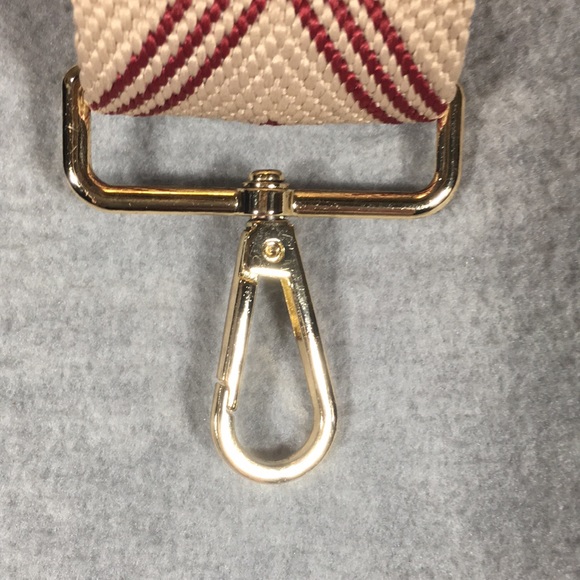LIKE NEW Purse Strap Adjustable Classic Red And Tan with Shiny Gold Hardware - Picture 3 of 9